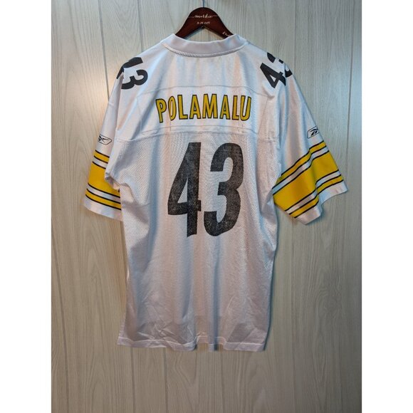 Reebok NFL Pittsburg Steelers Troy Polamalu #43 White Jersey Size XL Distressed - Picture 5 of 8